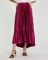 Ankle Length Pleated Satin Skirt